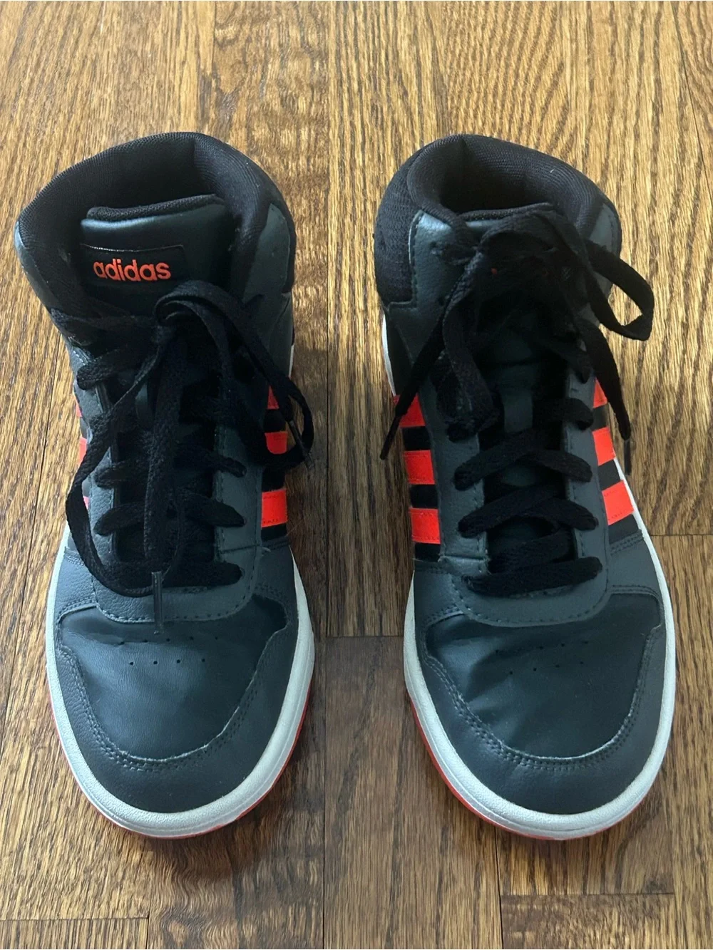 Adidas Hoops Mid 3.0 Kids High Top Sneakers Black Red Size 4 Basketball Shoes